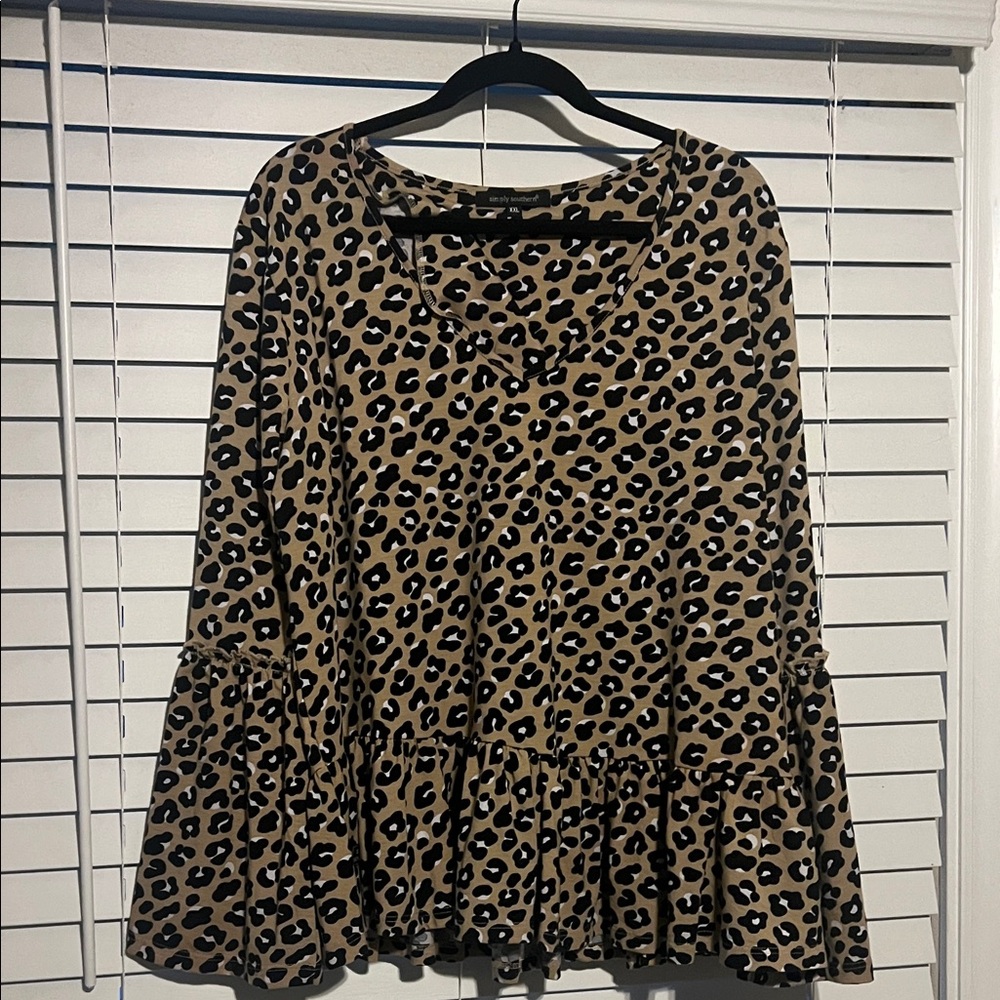 Simply Southern Leopard Print Blouse with Bell Sleeves